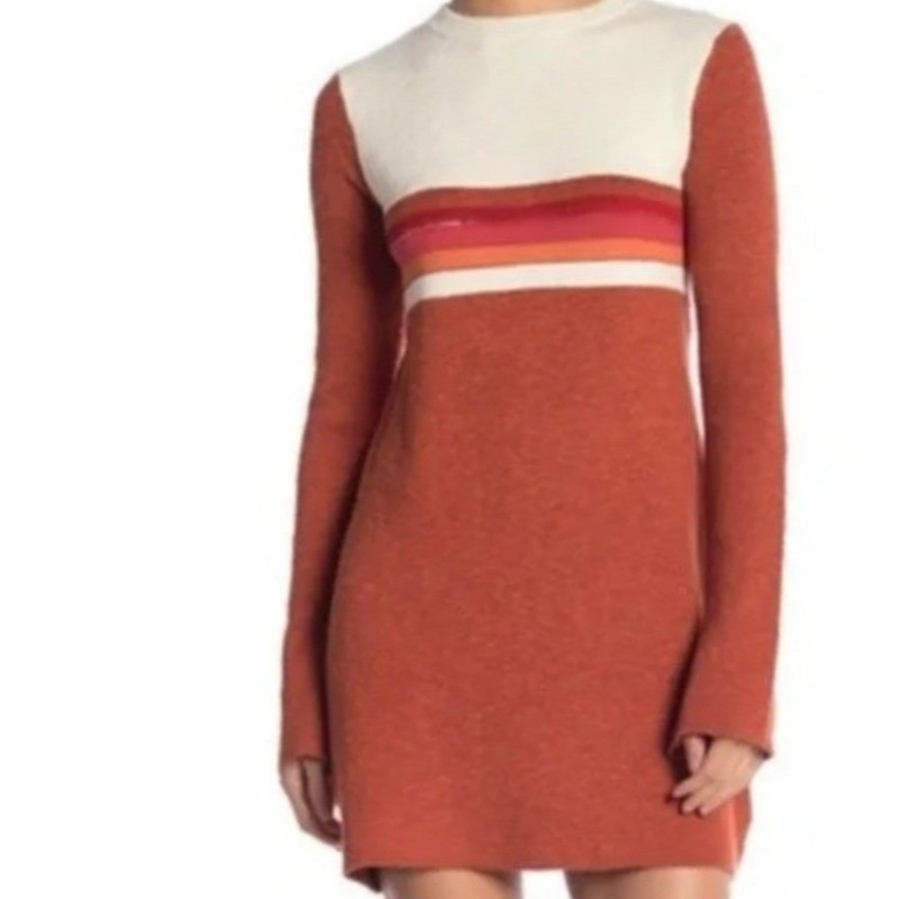 Free People Retro Stripe Sweater Dress Orange Cream Long Sleeve Mini XS